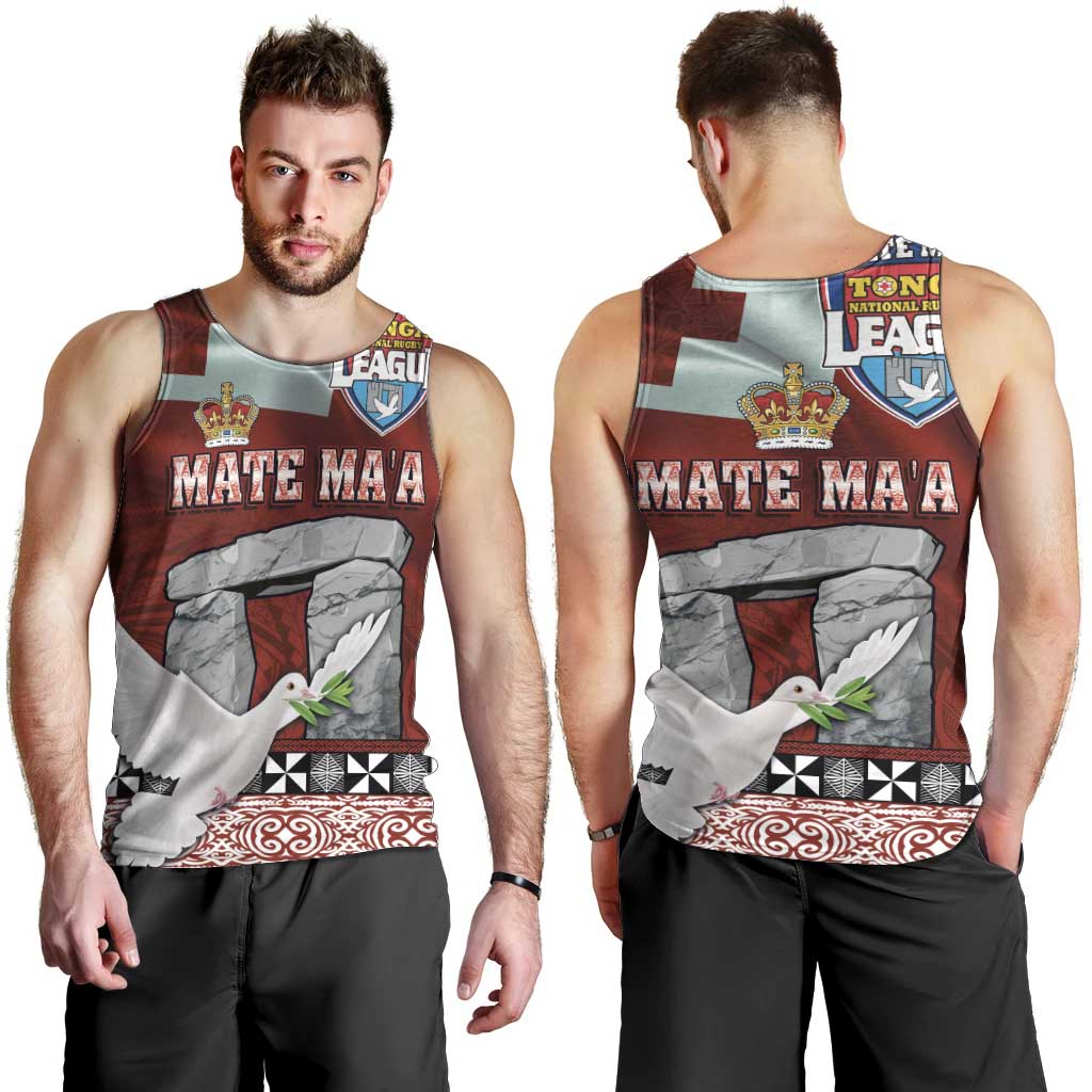 Mate Ma'a Tonga Men Tank Top Haamonga a Maui and White Dove - Tongan Kupesi Ngatu LT03 - Polynesian Pride