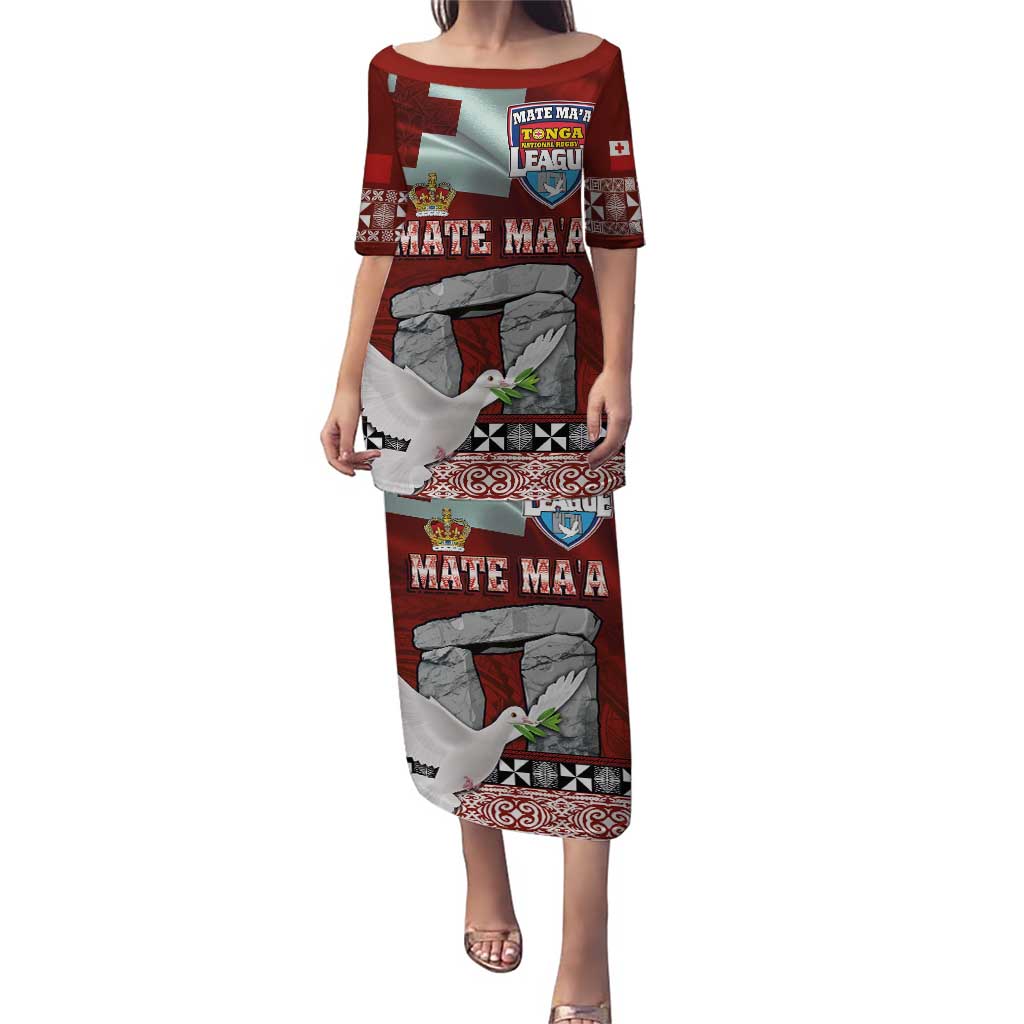 Mate Ma'a Tonga Puletasi Haamonga a Maui and White Dove - Tongan Kupesi Ngatu LT03 Long Dress Red - Polynesian Pride