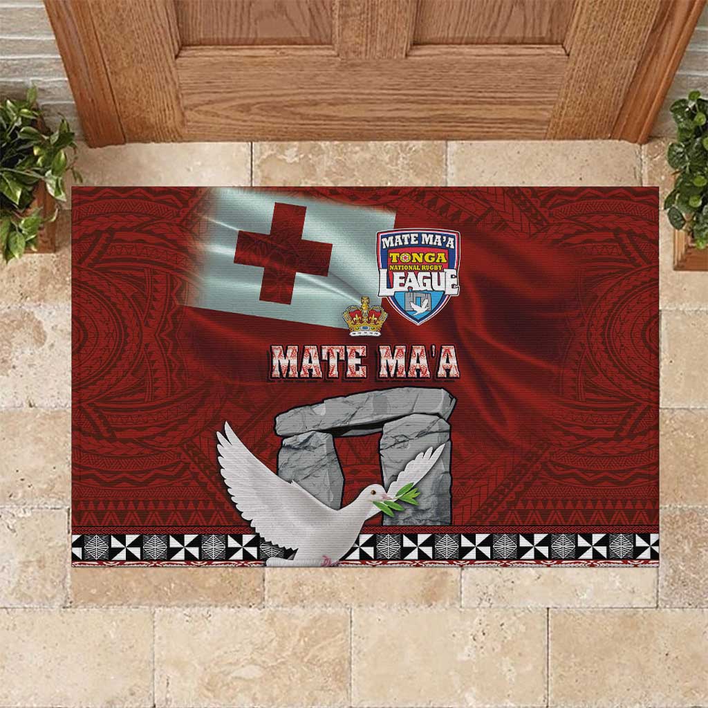 Mate Ma'a Tonga Rubber Doormat Haamonga a Maui and White Dove - Tongan Kupesi Ngatu LT03 Red - Polynesian Pride