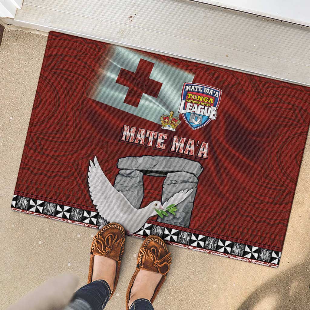 Mate Ma'a Tonga Rubber Doormat Haamonga a Maui and White Dove - Tongan Kupesi Ngatu LT03 - Polynesian Pride