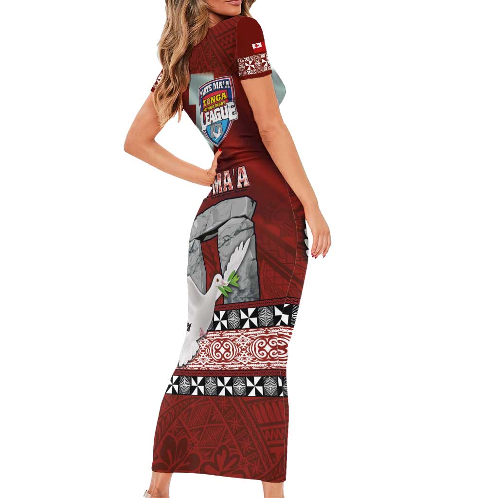 Mate Ma'a Tonga Short Sleeve Bodycon Dress Haʻamonga ʻa Maui and White Dove - Tongan Kupesi Ngatu
