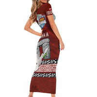 Mate Ma'a Tonga Short Sleeve Bodycon Dress Haʻamonga ʻa Maui and White Dove - Tongan Kupesi Ngatu