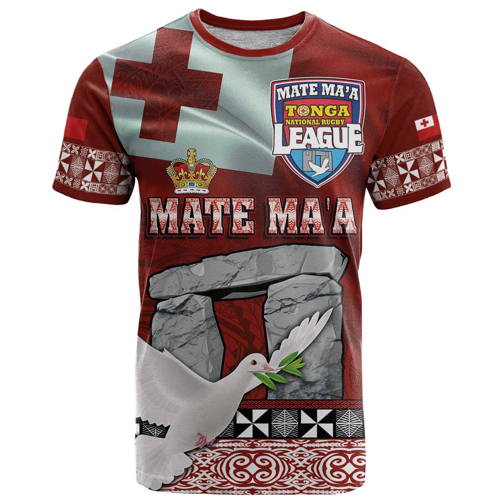 Mate Ma'a Tonga T Shirt Haamonga a Maui and White Dove - Tongan Kupesi Ngatu LT03 Red - Polynesian Pride