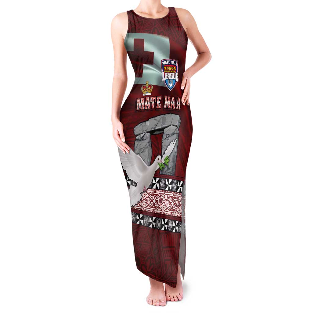 Mate Ma'a Tonga Tank Maxi Dress Haamonga a Maui and White Dove - Tongan Kupesi Ngatu LT03 Women Red - Polynesian Pride