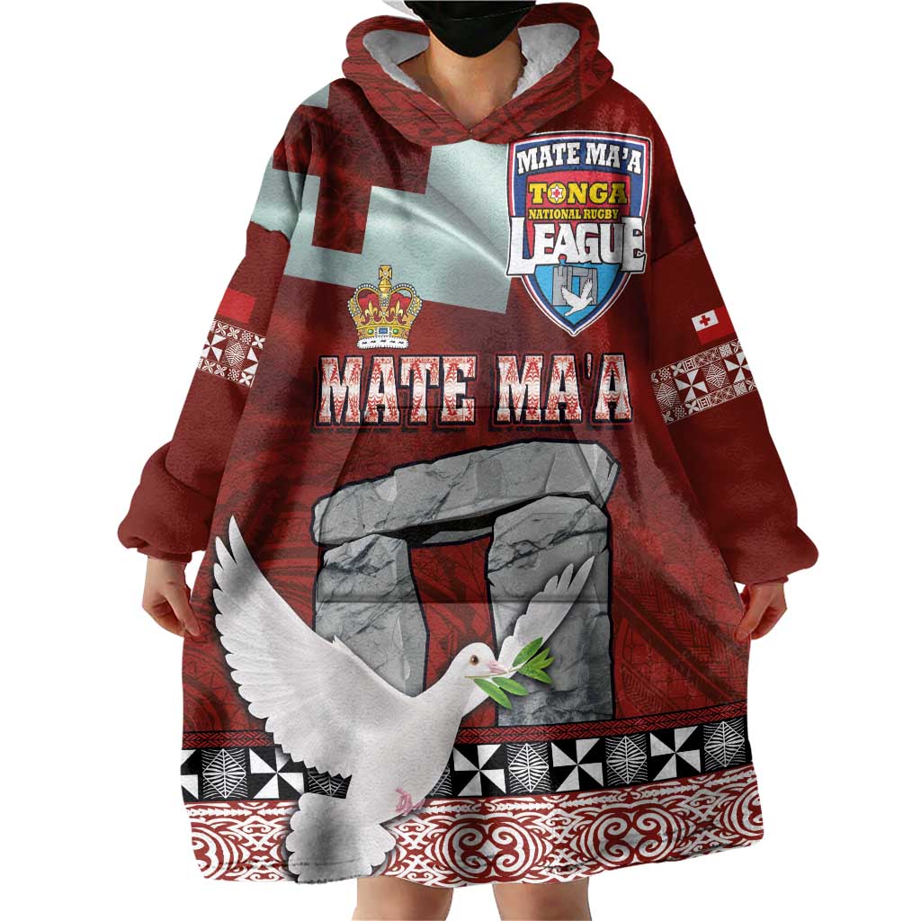 Mate Ma'a Tonga Wearable Blanket Hoodie Haʻamonga ʻa Maui and White Dove - Tongan Kupesi Ngatu