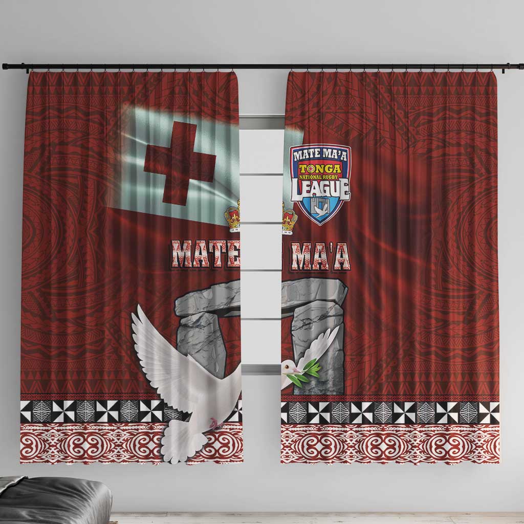 Mate Ma'a Tonga Window Curtain Haamonga a Maui and White Dove - Tongan Kupesi Ngatu LT03 With Hooks Red - Polynesian Pride