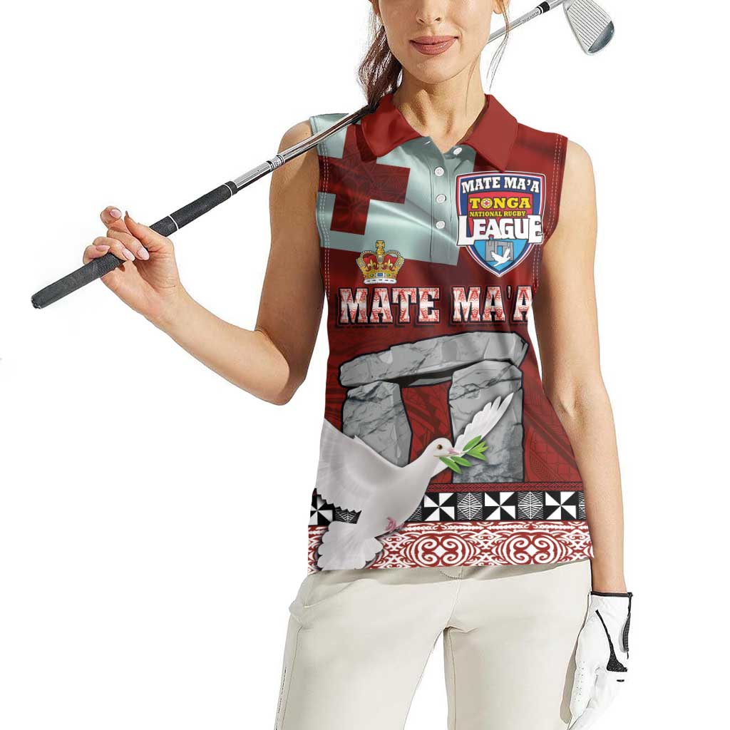 Mate Ma'a Tonga Women Sleeveless Polo Shirt Haʻamonga ʻa Maui and White Dove - Tongan Kupesi Ngatu
