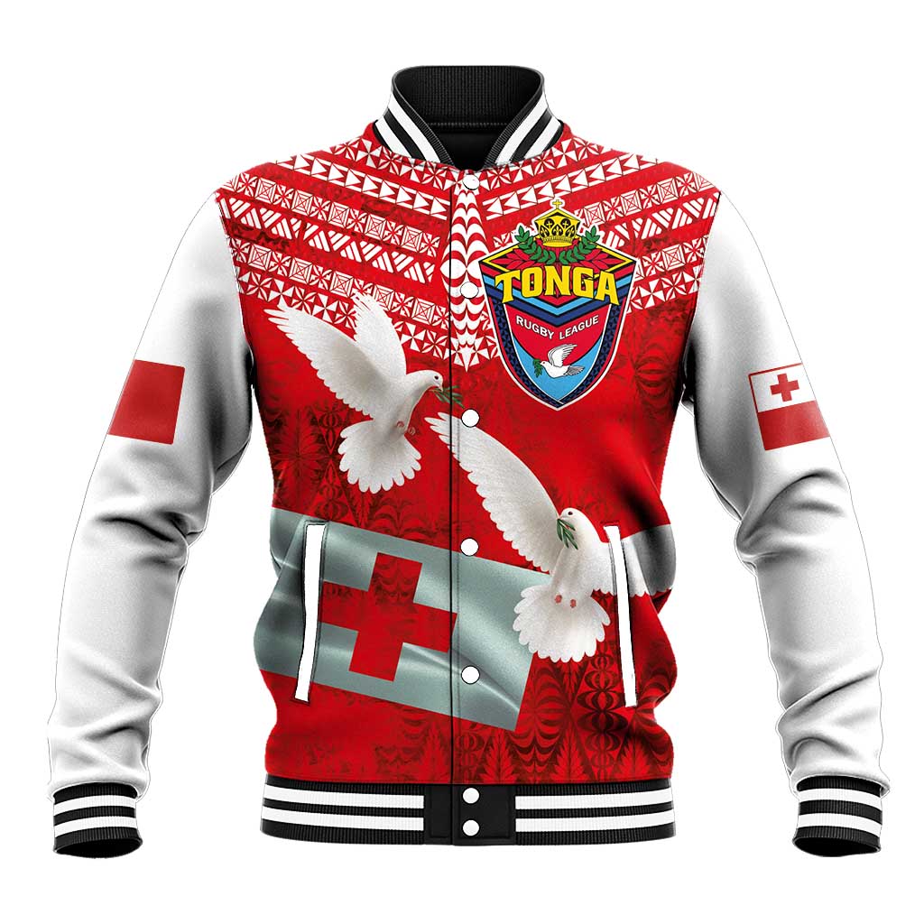 Mate Ma'a Tonga Baseball Jacket Double White Dove and Kupesi Ngatu Art Tattoo LT03 Unisex Red - Polynesian Pride