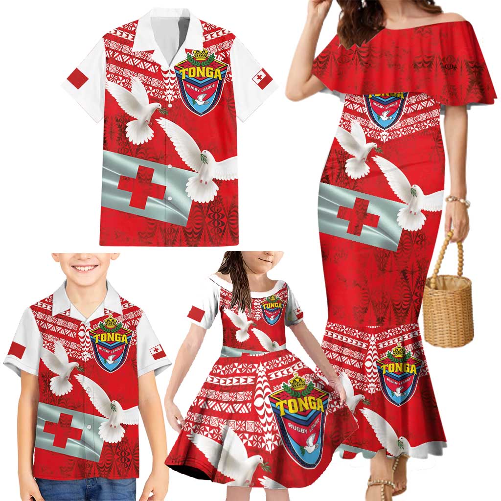 Mate Ma'a Tonga Family Matching Mermaid Dress and Hawaiian Shirt Double White Dove and Kupesi Ngatu Art Tattoo LT03 - Polynesian Pride