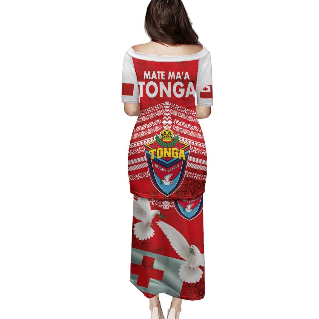 Mate Ma'a Tonga Family Matching Puletasi and Hawaiian Shirt Douple White Dove and Kupesi Ngatu Art Tattoo