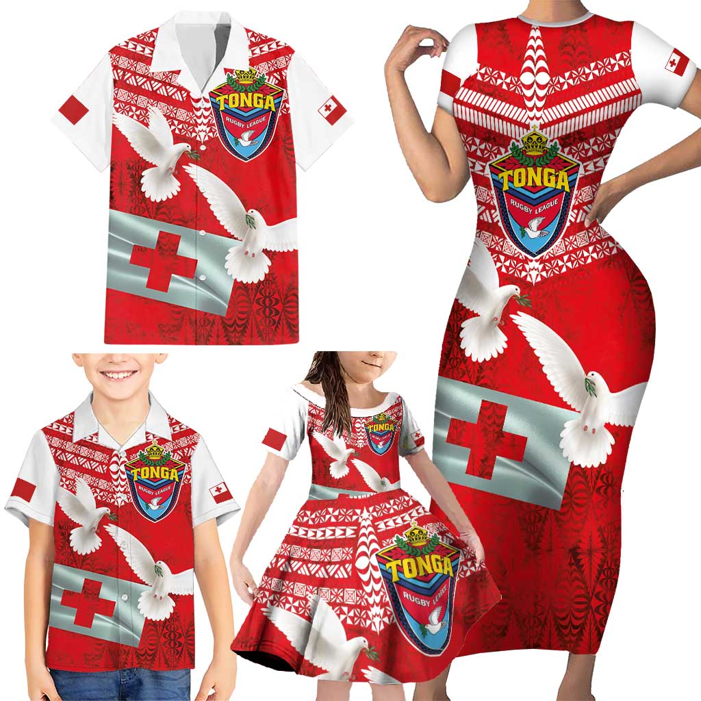 Mate Ma'a Tonga Family Matching Short Sleeve Bodycon Dress and Hawaiian Shirt Double White Dove and Kupesi Ngatu Art Tattoo LT03 - Polynesian Pride