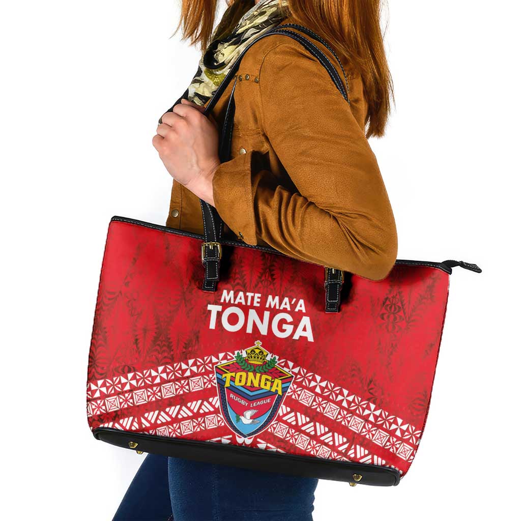 Mate Ma'a Tonga Leather Tote Bag Double White Dove and Kupesi Ngatu Art Tattoo LT03 Red - Polynesian Pride