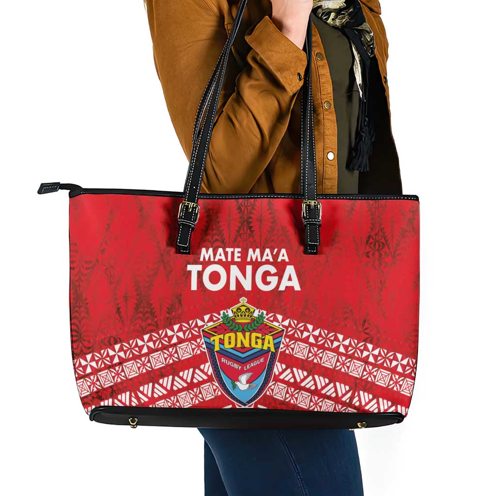 Mate Ma'a Tonga Leather Tote Bag Double White Dove and Kupesi Ngatu Art Tattoo LT03 - Polynesian Pride