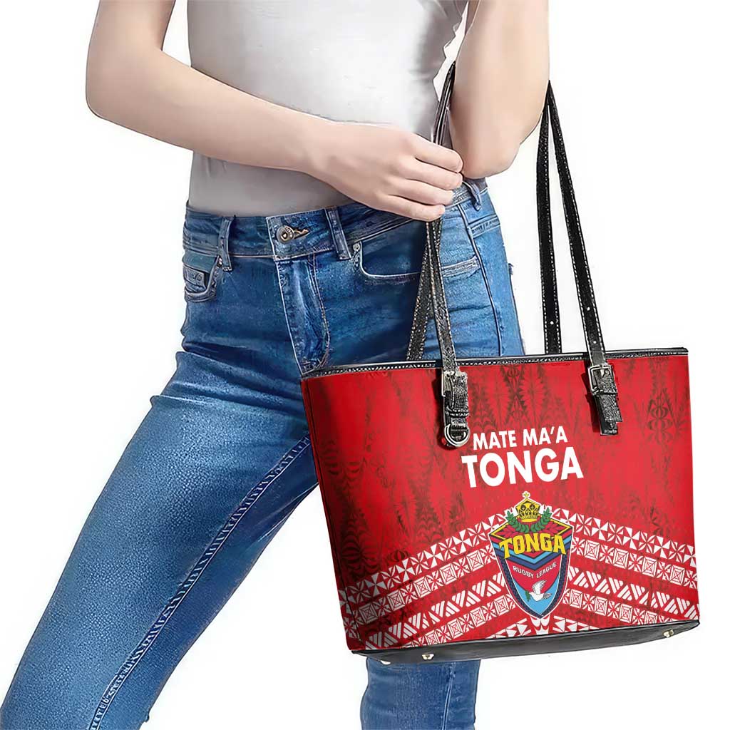 Mate Ma'a Tonga Leather Tote Bag Double White Dove and Kupesi Ngatu Art Tattoo LT03 - Polynesian Pride
