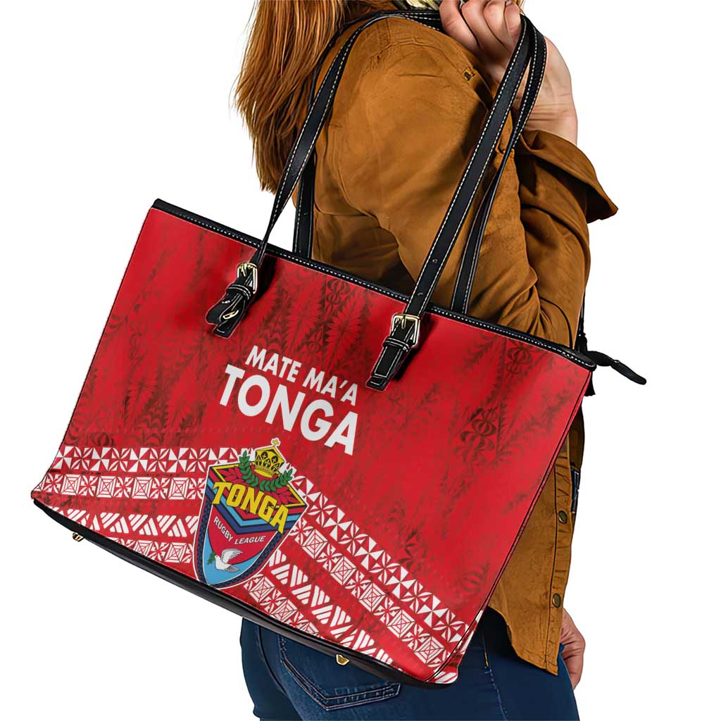 Mate Ma'a Tonga Leather Tote Bag Double White Dove and Kupesi Ngatu Art Tattoo LT03 - Polynesian Pride