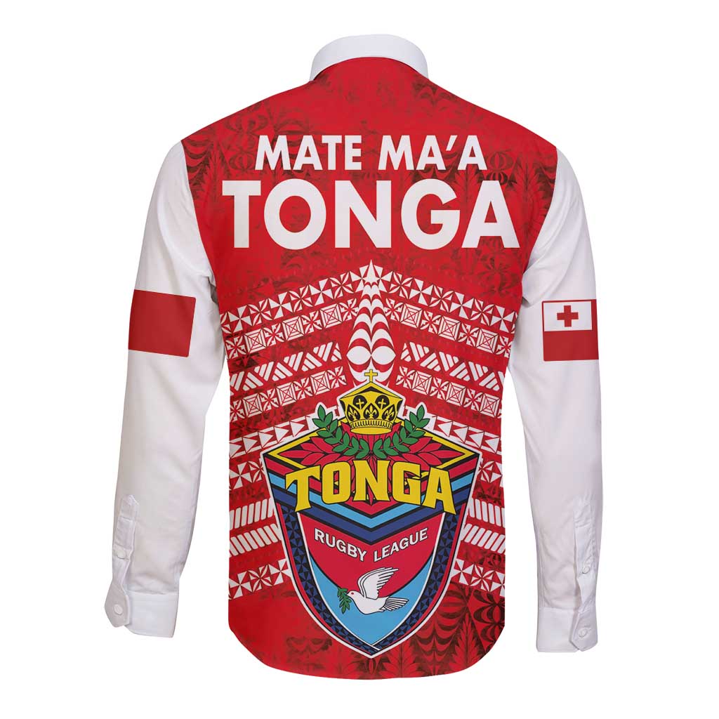 Mate Ma'a Tonga Long Sleeve Button Shirt Douple White Dove and Kupesi Ngatu Art Tattoo