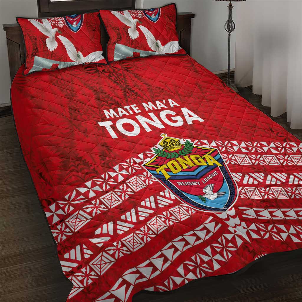 Mate Ma'a Tonga Quilt Bed Set Douple White Dove and Kupesi Ngatu Art Tattoo