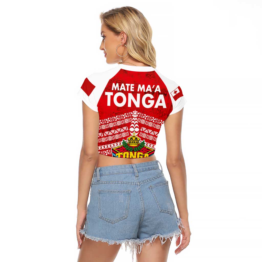 Mate Ma'a Tonga Raglan Cropped T-Shirt - Double White Dove and Kupesi Ngatu Art Tattoo LT03 - Polynesian Pride