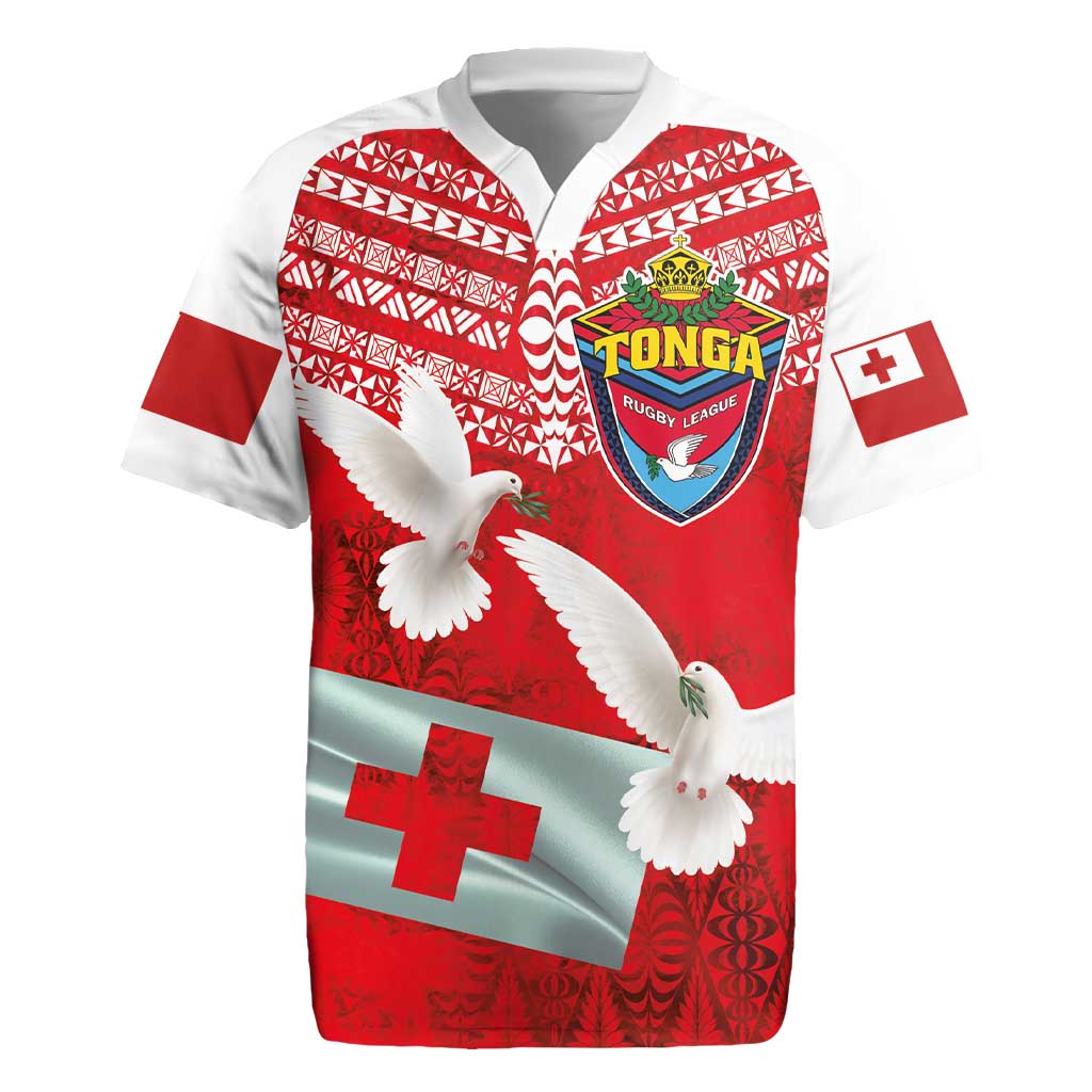 Mate Ma'a Tonga Rugby Jersey Double White Dove and Kupesi Ngatu Art Tattoo LT03 Red - Polynesian Pride