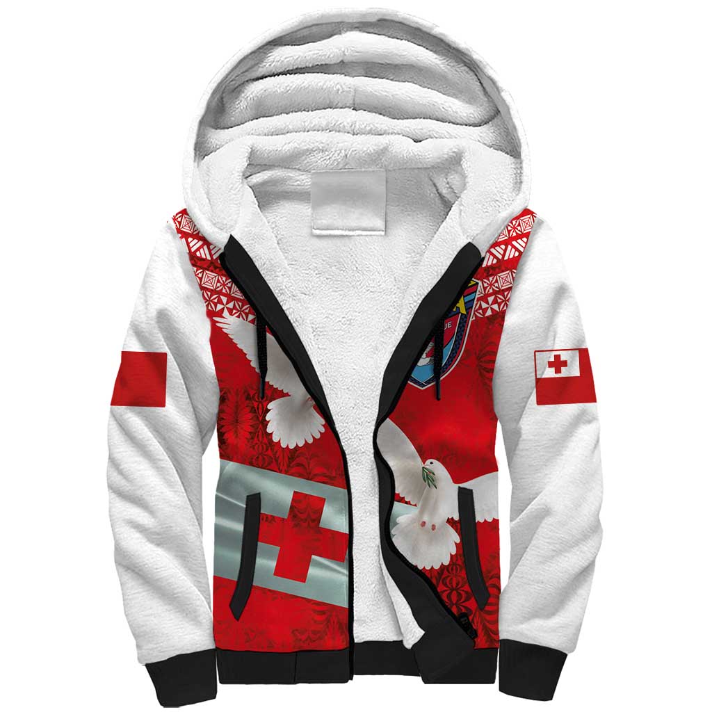 Mate Ma'a Tonga Sherpa Hoodie Double White Dove and Kupesi Ngatu Art Tattoo LT03 Unisex Red - Polynesian Pride