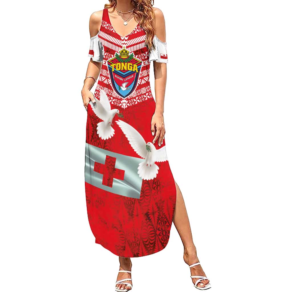 Mate Ma'a Tonga Summer Maxi Dress Double White Dove and Kupesi Ngatu Art Tattoo LT03 Women Red - Polynesian Pride