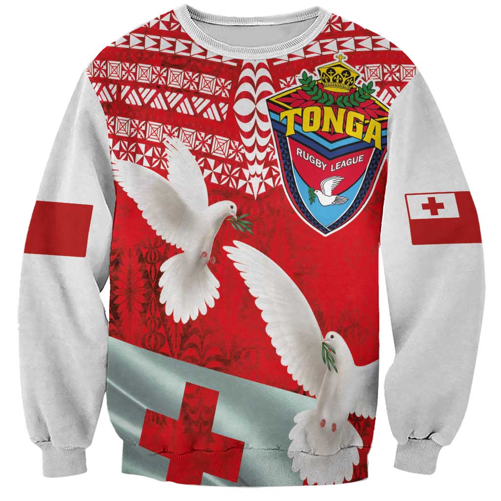 Mate Ma'a Tonga Sweatshirt Double White Dove and Kupesi Ngatu Art Tattoo LT03 Unisex Red - Polynesian Pride