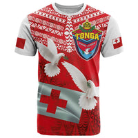 Mate Ma'a Tonga T Shirt Double White Dove and Kupesi Ngatu Art Tattoo LT03 Red - Polynesian Pride