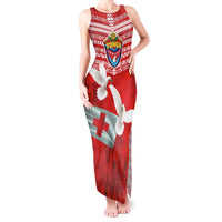 Mate Ma'a Tonga Tank Maxi Dress Double White Dove and Kupesi Ngatu Art Tattoo LT03 Women Red - Polynesian Pride