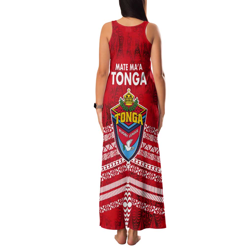Mate Ma'a Tonga Tank Maxi Dress Double White Dove and Kupesi Ngatu Art Tattoo LT03 - Polynesian Pride