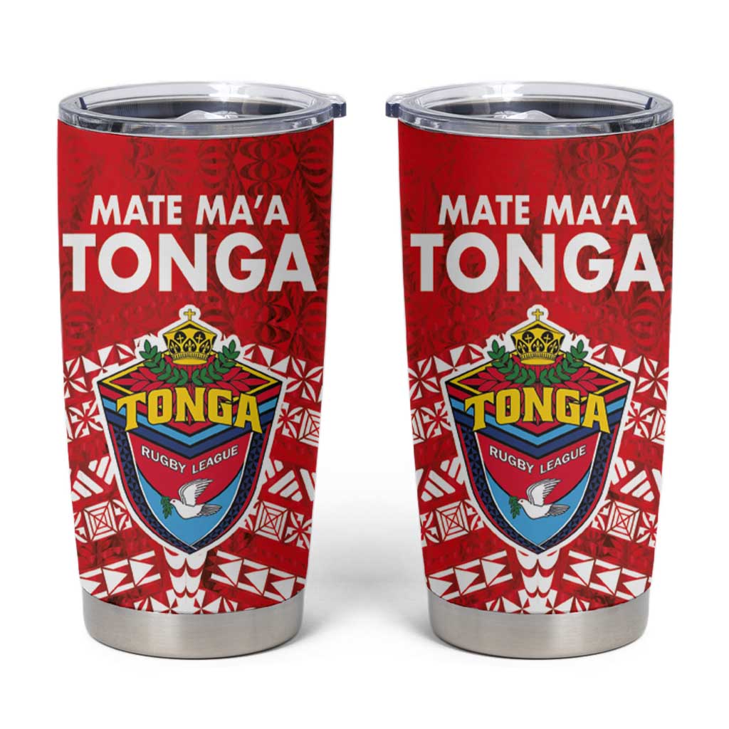 Mate Ma'a Tonga Tumbler Cup Double White Dove and Kupesi Ngatu Art Tattoo LT03 Red - Polynesian Pride