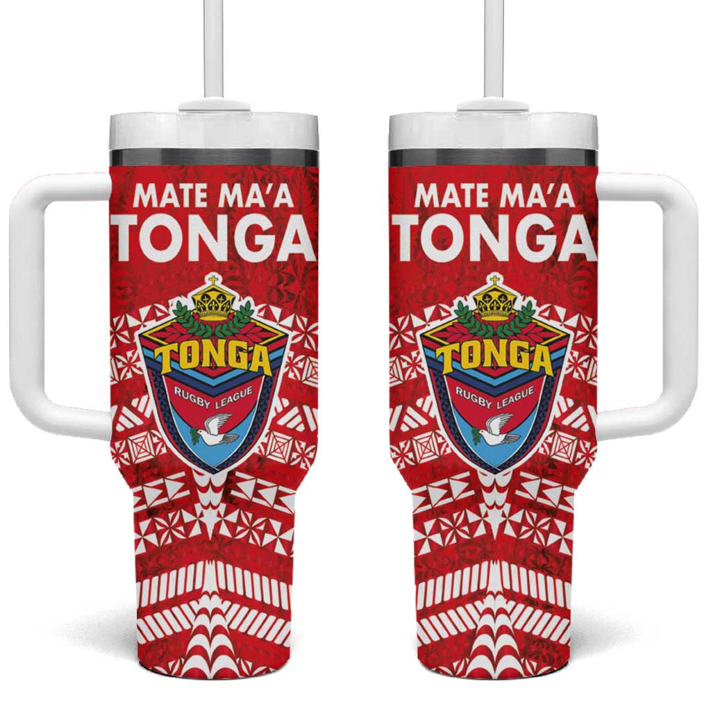 Mate Ma'a Tonga Tumbler With Handle Double White Dove and Kupesi Ngatu Art Tattoo LT03 One Size: 40 oz Red - Polynesian Pride
