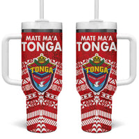 Mate Ma'a Tonga Tumbler With Handle Double White Dove and Kupesi Ngatu Art Tattoo LT03 One Size: 40 oz Red - Polynesian Pride