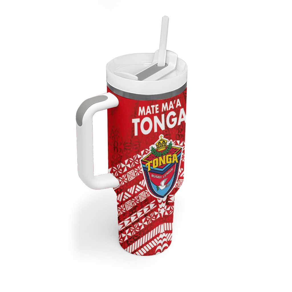 Mate Ma'a Tonga Tumbler With Handle Double White Dove and Kupesi Ngatu Art Tattoo LT03 - Polynesian Pride