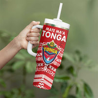 Mate Ma'a Tonga Tumbler With Handle Double White Dove and Kupesi Ngatu Art Tattoo LT03 - Polynesian Pride