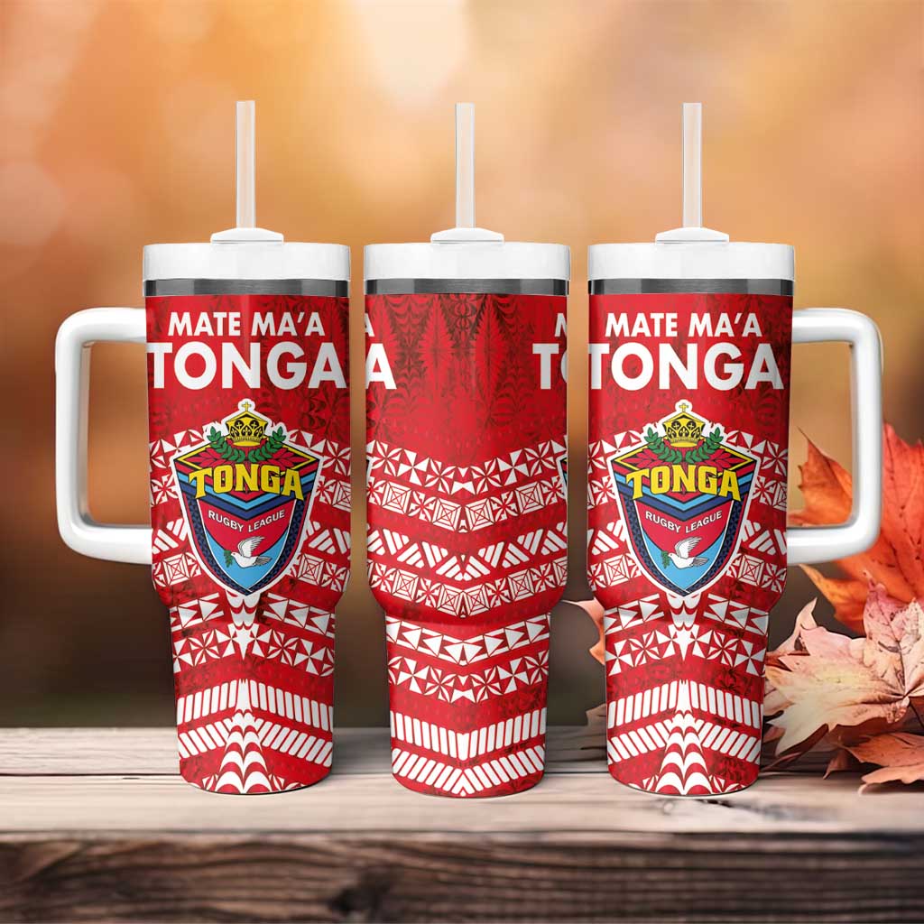 Mate Ma'a Tonga Tumbler With Handle Double White Dove and Kupesi Ngatu Art Tattoo LT03 - Polynesian Pride