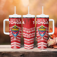 Mate Ma'a Tonga Tumbler With Handle Double White Dove and Kupesi Ngatu Art Tattoo LT03 - Polynesian Pride