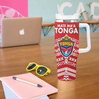 Mate Ma'a Tonga Tumbler With Handle Double White Dove and Kupesi Ngatu Art Tattoo LT03 - Polynesian Pride