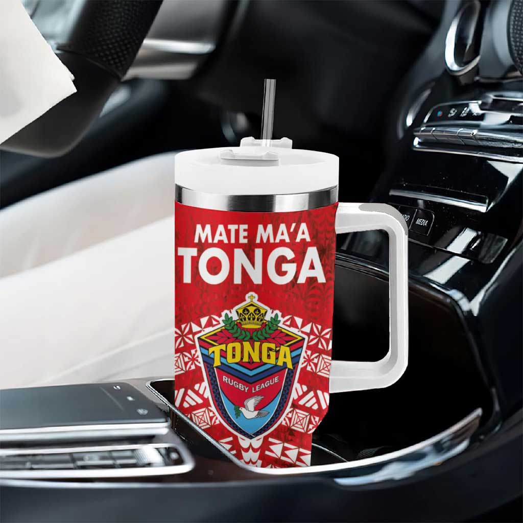 Mate Ma'a Tonga Tumbler With Handle Double White Dove and Kupesi Ngatu Art Tattoo LT03 - Polynesian Pride