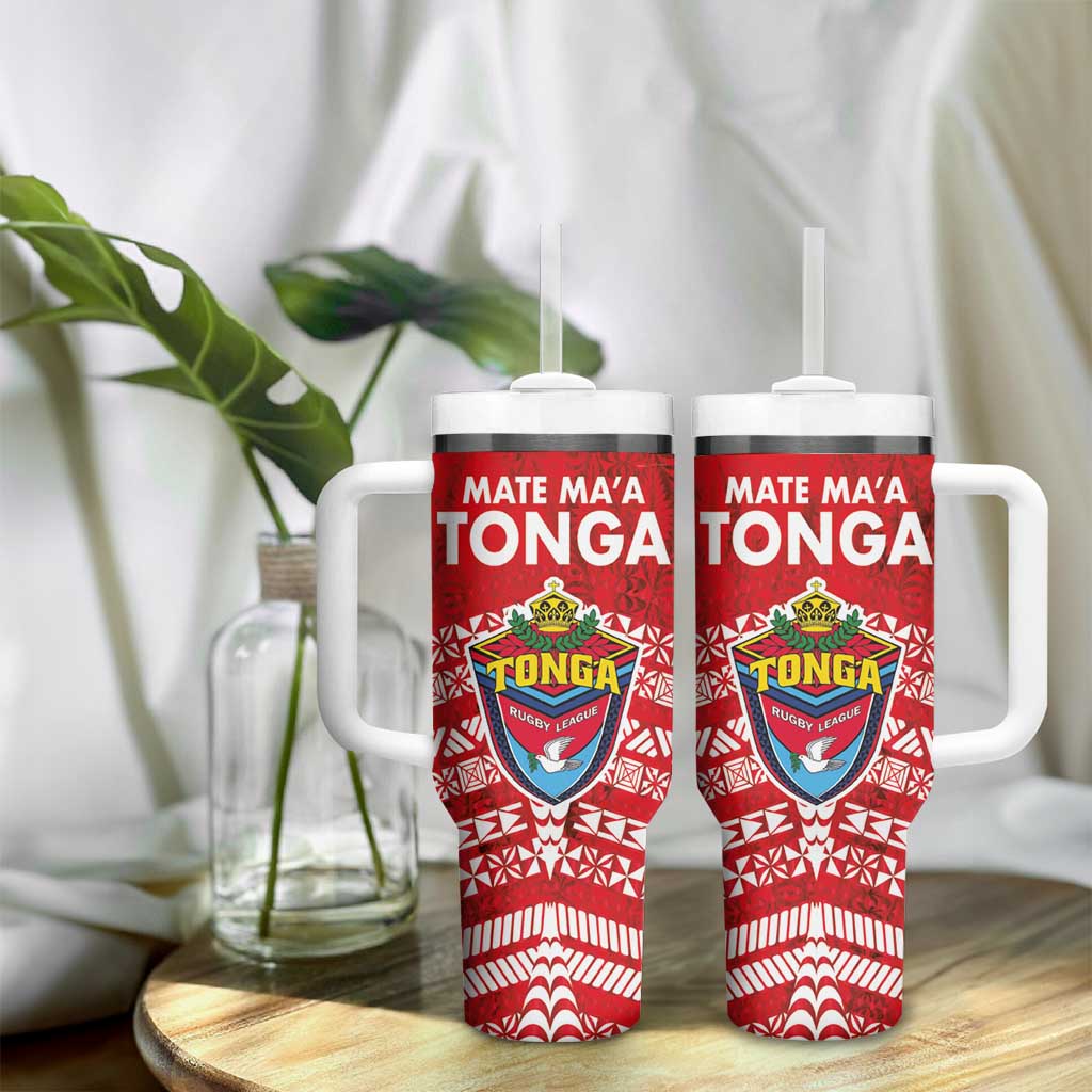 Mate Ma'a Tonga Tumbler With Handle Double White Dove and Kupesi Ngatu Art Tattoo LT03 - Polynesian Pride