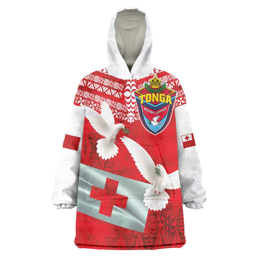 Mate Ma'a Tonga Wearable Blanket Hoodie Douple White Dove and Kupesi Ngatu Art Tattoo