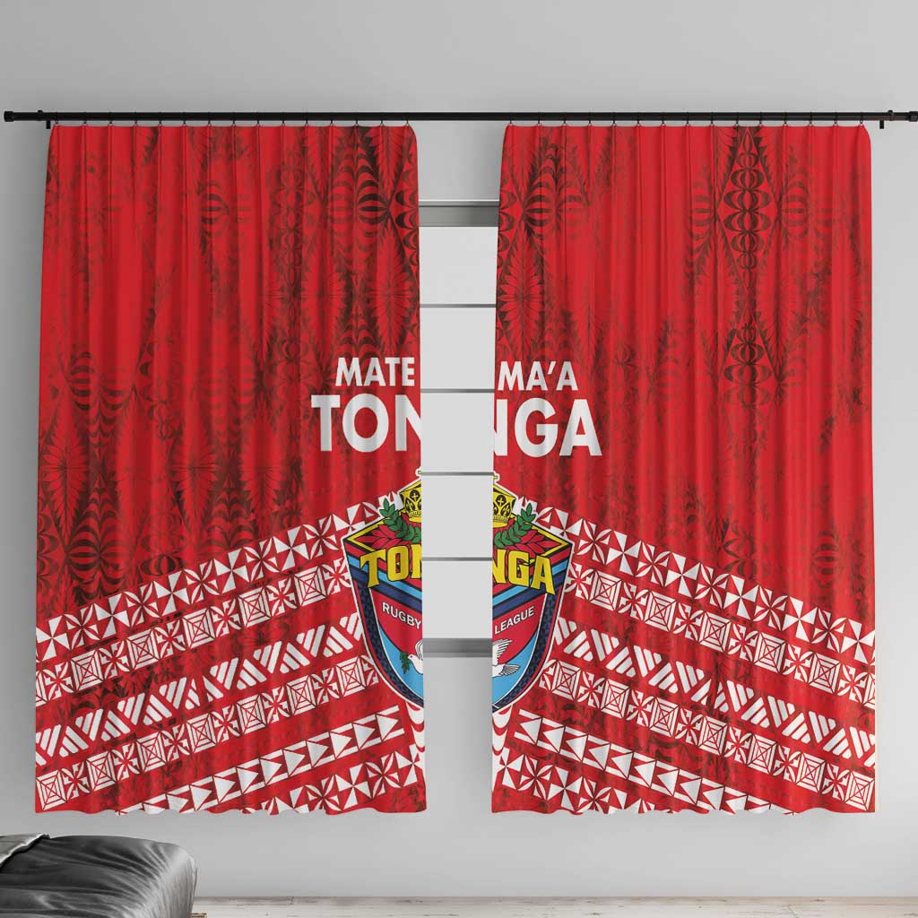 Mate Ma'a Tonga Window Curtain Double White Dove and Kupesi Ngatu Art Tattoo LT03 With Hooks Red - Polynesian Pride