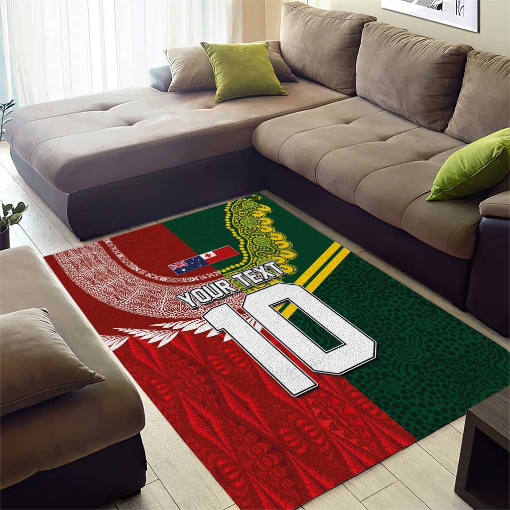 Custom Mate Ma'a Tonga and Australia Kangaroo Area Rug Nation Seal with Mascot Aboriginal and Tongan Kupesi Ngatu Art