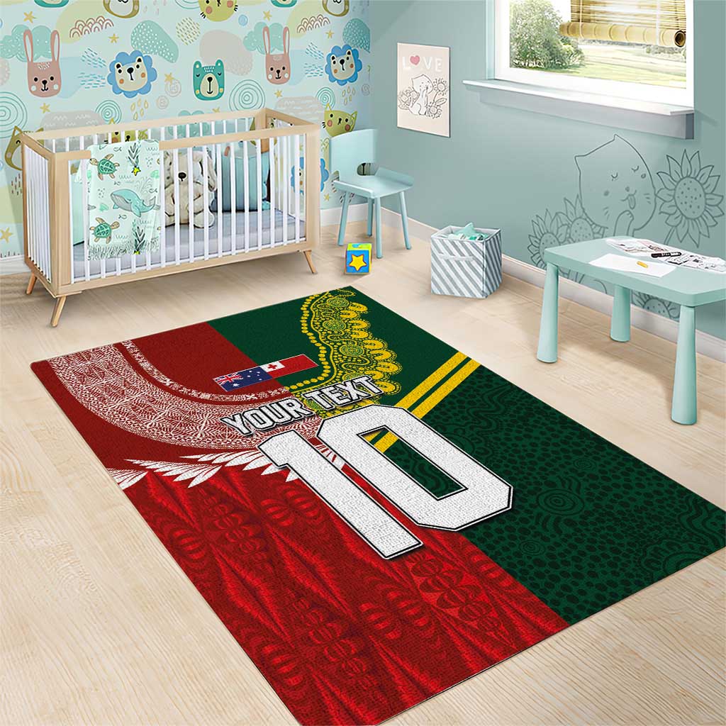 Custom Mate Ma'a Tonga and Australia Kangaroo Area Rug Nation Seal with Mascot Aboriginal and Tongan Kupesi Ngatu Art