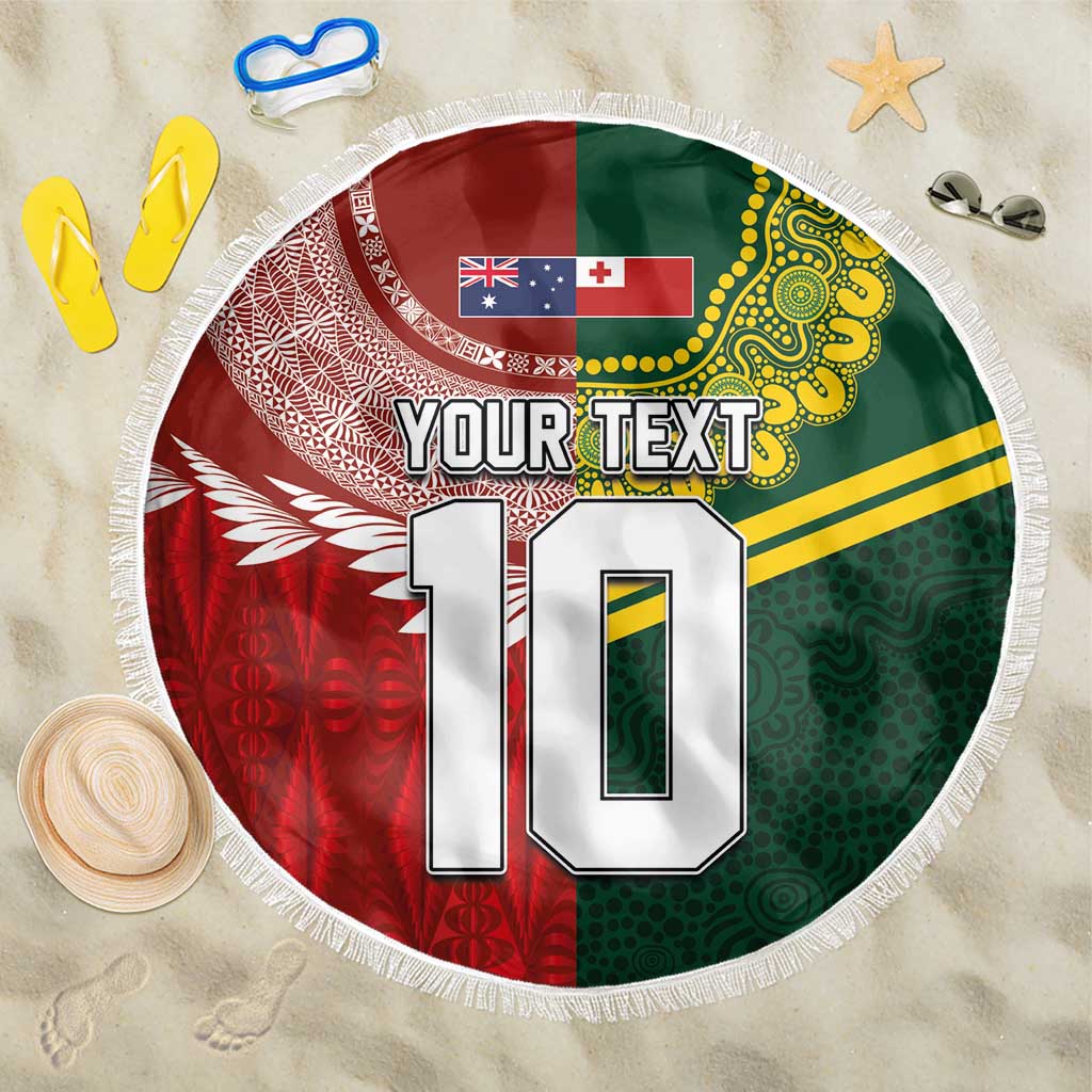 Custom Mate Ma'a Tonga and Australia Kangaroo Beach Blanket Nation Seal with Mascot Aboriginal and Tongan Kupesi Ngatu Art LT03 One Size 150cm Red - Polynesian Pride