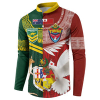 Custom Mate Ma'a Tonga and Australia Kangaroo Button Sweatshirt Nation Seal with Mascot Aboriginal and Tongan Kupesi Ngatu Art LT03 - Polynesian Pride