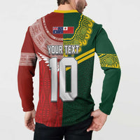 Custom Mate Ma'a Tonga and Australia Kangaroo Button Sweatshirt Nation Seal with Mascot Aboriginal and Tongan Kupesi Ngatu Art LT03 - Polynesian Pride
