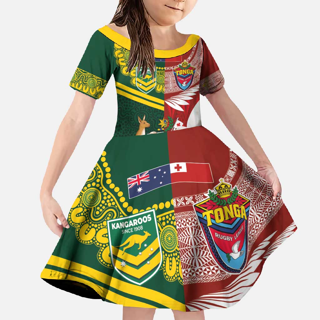 Custom Mate Ma'a Tonga and Australia Kangaroo Family Matching Mermaid Dress and Hawaiian Shirt Nation Seal with Mascot Aboriginal and Tongan Kupesi Ngatu Art