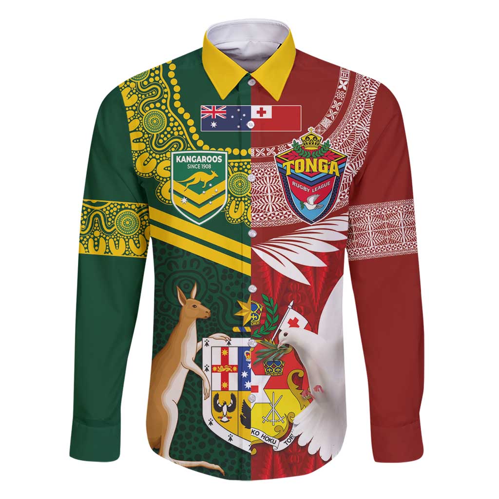 Custom Mate Ma'a Tonga and Australia Kangaroo Family Matching Mermaid Dress and Hawaiian Shirt Nation Seal with Mascot Aboriginal and Tongan Kupesi Ngatu Art