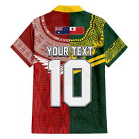 Custom Mate Ma'a Tonga and Australia Kangaroo Family Matching Off The Shoulder Long Sleeve Dress and Hawaiian Shirt Nation Seal with Mascot Aboriginal and Tongan Kupesi Ngatu Art