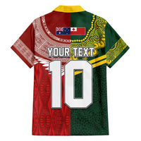 Custom Mate Ma'a Tonga and Australia Kangaroo Family Matching Off Shoulder Short Dress and Hawaiian Shirt Nation Seal with Mascot Aboriginal and Tongan Kupesi Ngatu Art